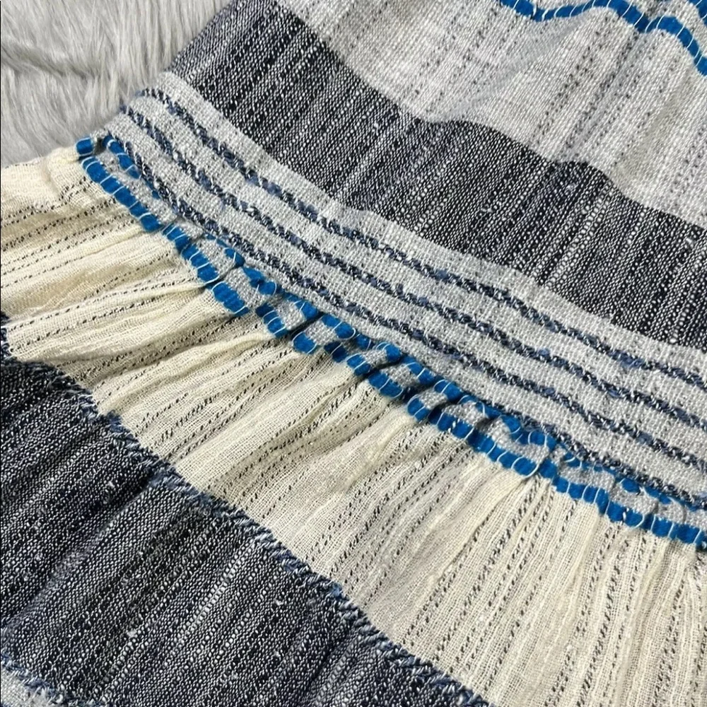 Free People All Lined Up Blue Multi Striped Puff Sleeve Mini Dress XS